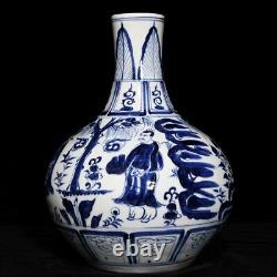 12Antique yuan dynasty Porcelain marked Blue white character story Tianqiu vase