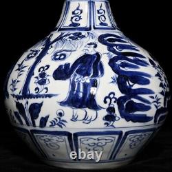 12Antique yuan dynasty Porcelain marked Blue white character story Tianqiu vase