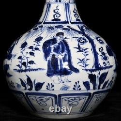 12Antique yuan dynasty Porcelain marked Blue white character story Tianqiu vase