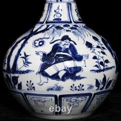 12Antique yuan dynasty Porcelain marked Blue white character story Tianqiu vase