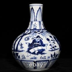 12Antique yuan dynasty Porcelain marked Blue white character story Tianqiu vase