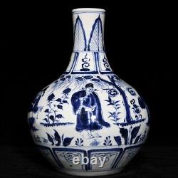 12Antique yuan dynasty Porcelain marked Blue white character story Tianqiu vase