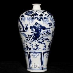 13.2 China Antique yuan dynasty Porcelain Blue white character story plum vase