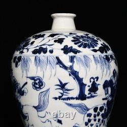 13.2 China Antique yuan dynasty Porcelain Blue white character story plum vase