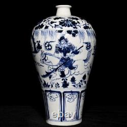 13.2 China Antique yuan dynasty Porcelain Blue white character story plum vase