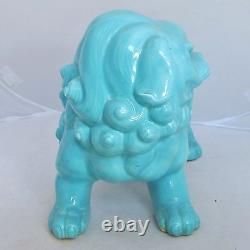 13.5 Vintage Chinese or Japanese Style Turquoise Blue Porcelain FOO DOG / Lion