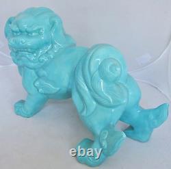 13.5 Vintage Chinese or Japanese Style Turquoise Blue Porcelain FOO DOG / Lion