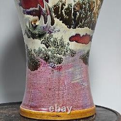 13.8 China Old song dynasty Porcelain jun kiln Fambe landscape gilt Dragon vase