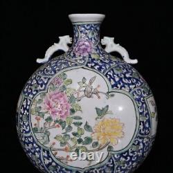 14.2 Antique qing dynasty Porcelain qianlong mark famille rose flower bird vase