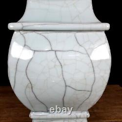 14.7 Chinese Antique Porcelain qing dynasty White glaze Ice crack Square Vase