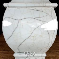14.7 Chinese Antique Porcelain qing dynasty White glaze Ice crack Square Vase