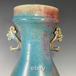 14.9 old antique song dynasty huizong mark guan kiln jun porcelain poetry vase