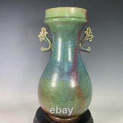 14.9 old antique song dynasty huizong mark guan kiln jun porcelain poetry vase