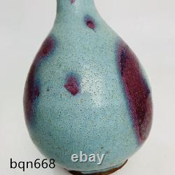 14 Chinese Old Song dynasty Porcelain jun kiln blue glaze Fambe Long neck vase