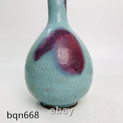 14 Chinese Old Song dynasty Porcelain jun kiln blue glaze Fambe Long neck vase