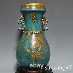 15.3 Antiquated song dynasty Porcelain jun kiln Fambe gilt Dragon Phoenix vase