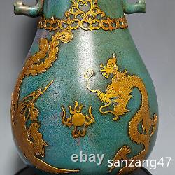 15.3 Antiquated song dynasty Porcelain jun kiln Fambe gilt Dragon Phoenix vase