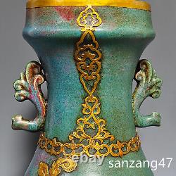 15.3 Antiquated song dynasty Porcelain jun kiln Fambe gilt Dragon Phoenix vase