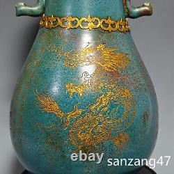 15.3 Antiquated song dynasty Porcelain jun kiln Fambe gilt Dragon Phoenix vase