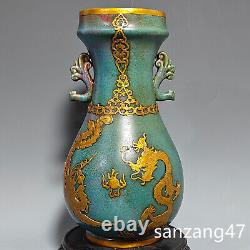 15.3 Antiquated song dynasty Porcelain jun kiln Fambe gilt Dragon Phoenix vase