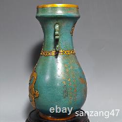 15.3 Antiquated song dynasty Porcelain jun kiln Fambe gilt Dragon Phoenix vase