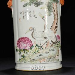 15.3 Chinese Porcelain Qing dynasty guangxu mark famille rose crane flower Vase