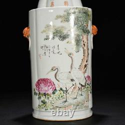 15.3 Chinese Porcelain Qing dynasty guangxu mark famille rose crane flower Vase