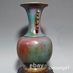 15.3 Retro song dynasty Porcelain jun kiln Fambe gilt character double ear vase