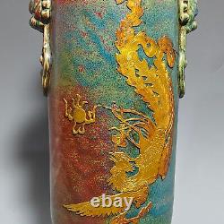 15.3 song dynasty offcial kiln Porcelain Ceramic carved characters gilt vase