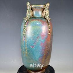 15.3 song dynasty old antique huizong mark guan kiln jun porcelain gilt bottle