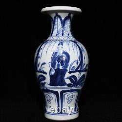 15.6 Old Antique yuan dynasty Porcelain Blue white character story pattern vase