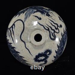 17.9 Chinese Antique Porcelain yuan dynasty Blue white cloud dragon Pulm Vase