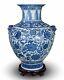 18 Classic Blue And White Floral Porcelain Vase, Double Lion Head Ears Ceram