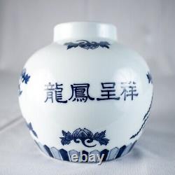 1880's Antique Qing Dynasty Chinese Dragon and Bird Blue White Porcelain Vase
