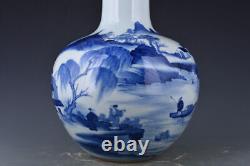 18Antique Porcelain qing dynasty kangxi year Blue white landscape house vase