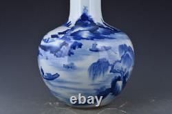 18Antique Porcelain qing dynasty kangxi year Blue white landscape house vase