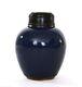 18c Chinese Cobalt Blue Glaze Monochrome Porcelain Tea Caddy Vase Wood Cover Lid