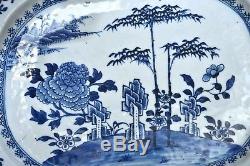 18C Chinese Export Blue & White Porcelain Bamboo Charger Plate Platter 41CM 16