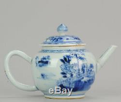 18C Chinese Porcelain Qianlong /Yongzheng Blue And White garden Teapot