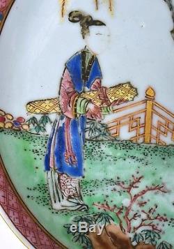 18th Century Qianlong Chinese Famille Rose Porcelain Plate Dish Figure Figurine