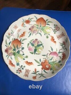 18th c Antique Chinese Export Famille Rose Porcelain Scalloped Plate / Dish