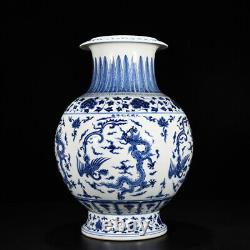 19.7 Chinese Old Porcelain ming dynasty chenghua Blue white dragon phoenix Vase