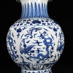 19.7 Chinese Old Porcelain ming dynasty chenghua Blue white dragon phoenix Vase