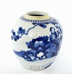 1900's Chinese Blue & White Porcelain Cover Ginger Jar Vase Lady Figure Figurine