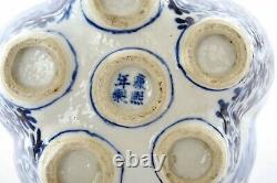 1900's Chinese Blue & White Porcelain Tulip Vase Lotus Head Figure Figurine Mk
