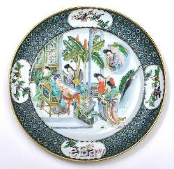 1900's Chinese Famille Rose Verte Porcelain Plate Figure Figurine