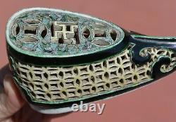 1900's Chinese Famille Verte Porcelain Scholar Lotus Shaped Shoe Perfume Censer