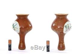 1920's Chinese Gilt Coral Ground Famille Rose Porcelain Vase Flowers Marked