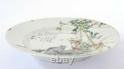 1930's Chinese Famille Rose Porcelain Plate Dish Calligraphy Rat Mouse AS IS