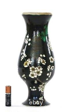 19C Chinese Famille Rose Noire Black Ground Porcelain Vase Plum Blossom